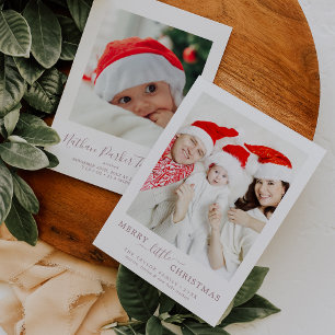 Minimal Rose Gold Merry Little Christmas Birth Holiday Card