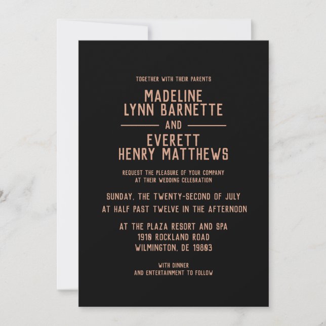Minimal Rose Gold Modern Simple Wedding Invitation (Front)