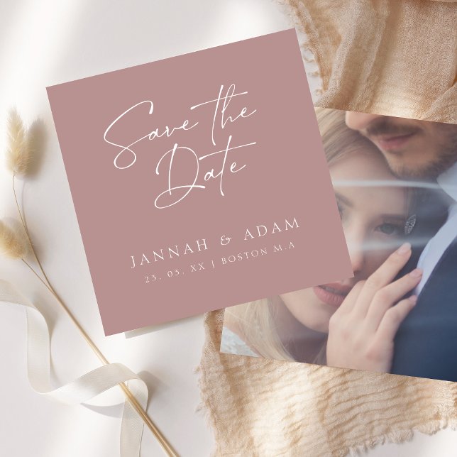 Minimal Rose Gold Script Photo Wedding Save The Date (Creator Uploaded)