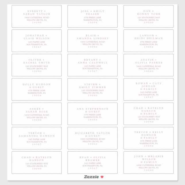 Minimal Rose Gold Typography Guest Address Labels (Sheet)