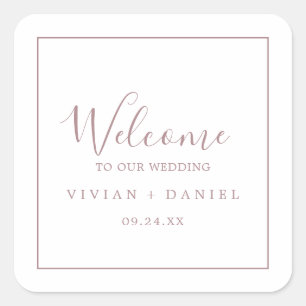 Minimal Rose Gold Wedding Welcome Square Sticker