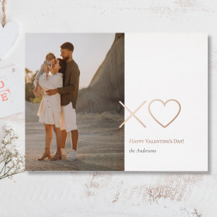 Minimal Rose gold xo heart photo valentines day Foil Holiday Postcard