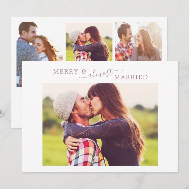 Minimal Rose Merry Almost Married Save the Date Holiday Card (Front/Back)