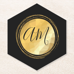 Minimal round gold frame custom monogram paper coaster