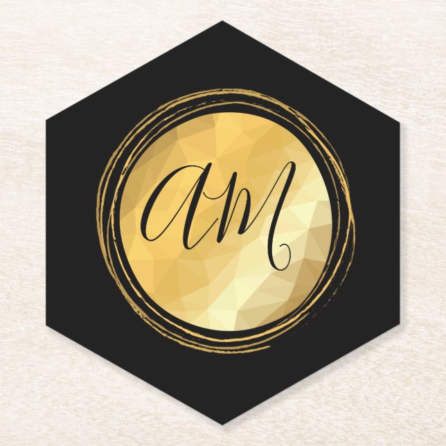 Minimal round gold frame custom monogram paper coaster (Front)