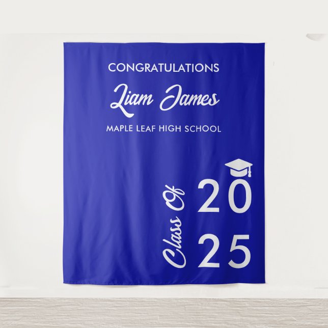 Minimal Royal Blue Graduation Photo Booth Backdrop Tapestry (Front)