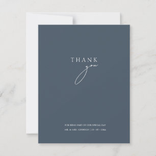 Minimal Royal Blue Opulence Script Photo Wedding Thank You Card