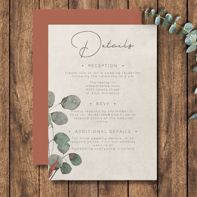 Minimal Rust Green Eucalyptus Wreath Details Enclosure Card (Minimal Rust Green Eucalyptus Wreath Details Enclosure Card)