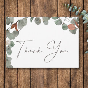Minimal Rust Green Eucalyptus Wreath Wedding Thank You Card