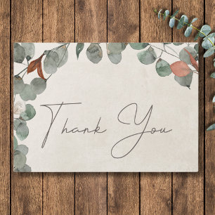 Minimal Rust Green Eucalyptus Wreath Wedding Thank You Card