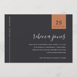 MINIMAL RUST ORANGE BLACK TYPOGRAPHY BRIDAL SHOWER INVITATION