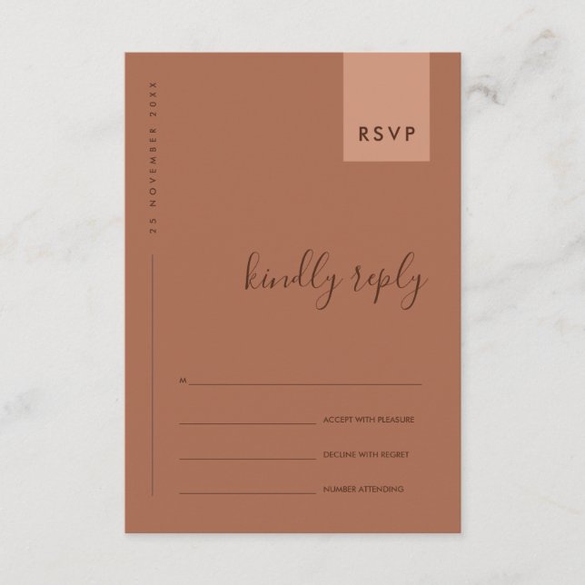 MINIMAL  RUST ORANGE TYPOGRAPHY WEDDING RSVP ENCLOSURE CARD (Front)