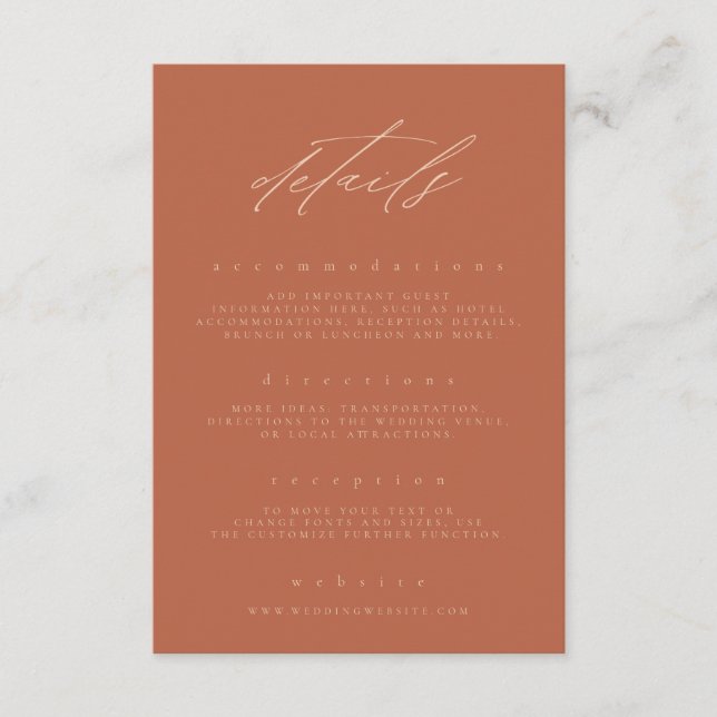 Minimal Rust Peach Fine Art Floral Wedding Details Enclosure Card (Front)