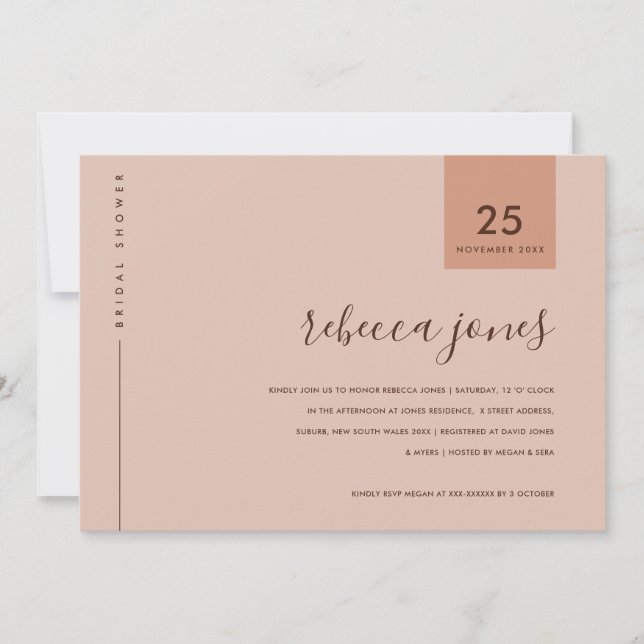 MINIMAL RUST PINK PEACH TYPOGRAPHY BRIDAL SHOWER INVITATION (Front)
