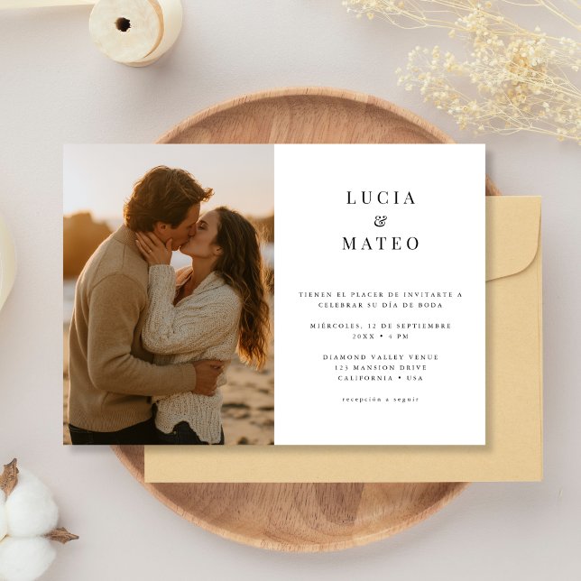 Minimal Rustic Beach Sunset Photo Spanish Wedding Invitation (Creator Uploaded)