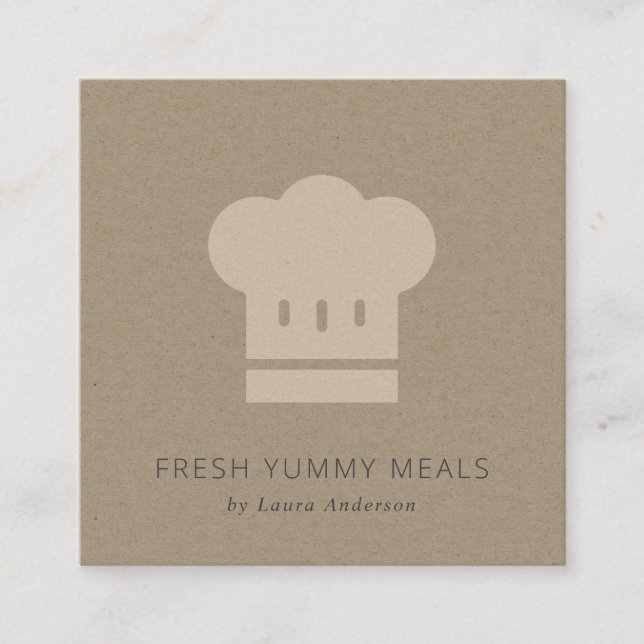 Minimal Rustic Black Kraft Cook Chef Hat Catering Square Business Card (Front)