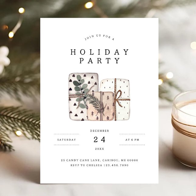 Minimal Rustic Christmas Gifts Holiday Party Invitation (Creator Uploaded)