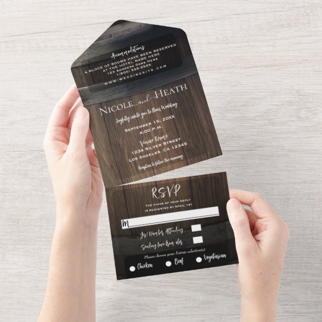 Minimal Rustic Country Barrel Barn Wedding  All In One Invitation (Tearaway)