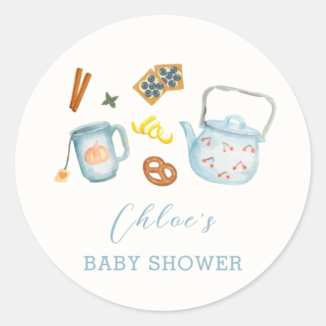 Minimal Rustic Par-Tea Cookie Baby Shower Classic Round Sticker (Front)