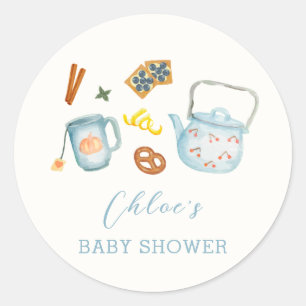 Minimal Rustic Par-Tea Cookie Baby Shower Classic Round Sticker