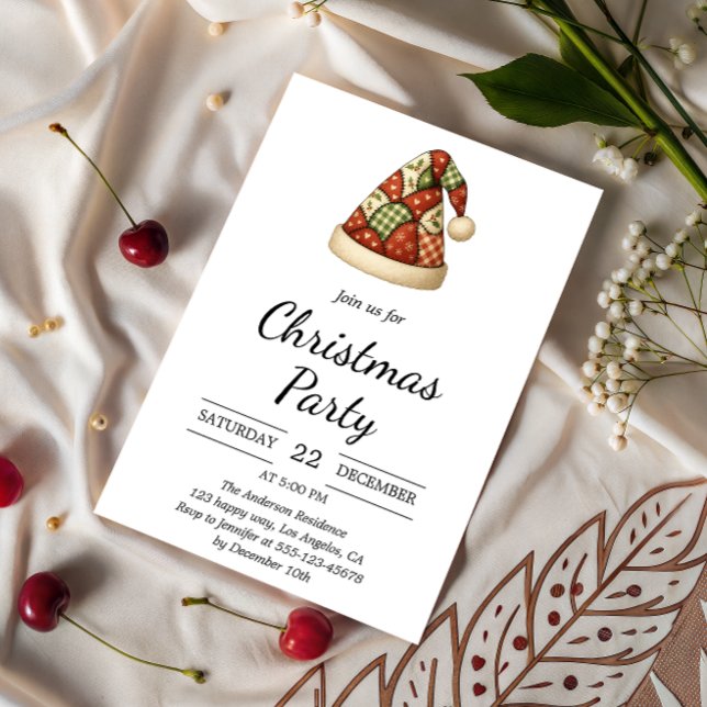 Minimal Rustic Santa Hat Christmas Party Invitation (Creator Uploaded)