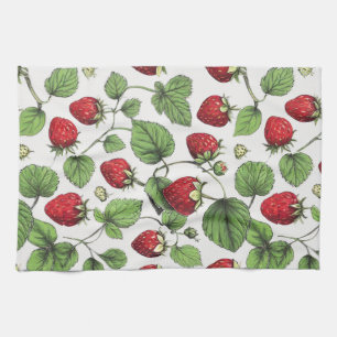 Minimal Rustic Strawberry Sketch by CallisC Arts ⭐ Kitchen Towel