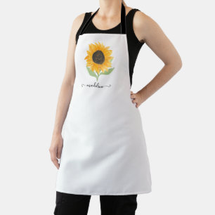 Minimal Rustic Sunflower Personalized Name Script Apron