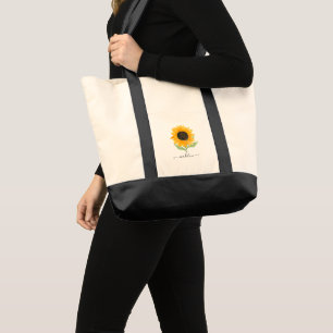 Minimal Rustic Sunflower Personalized Name Script Tote Bag