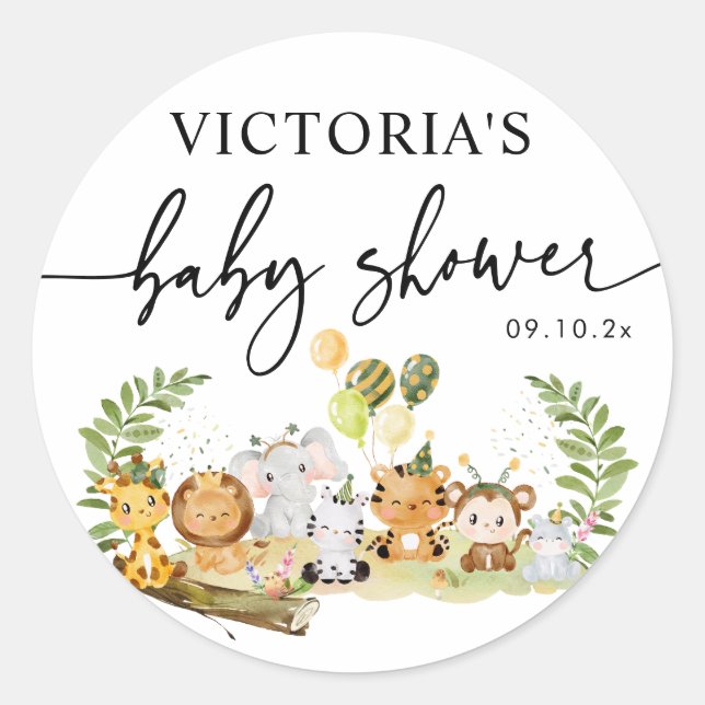 Minimal Safari Animals Baby Shower Envelope Favour Classic Round Sticker (Front)