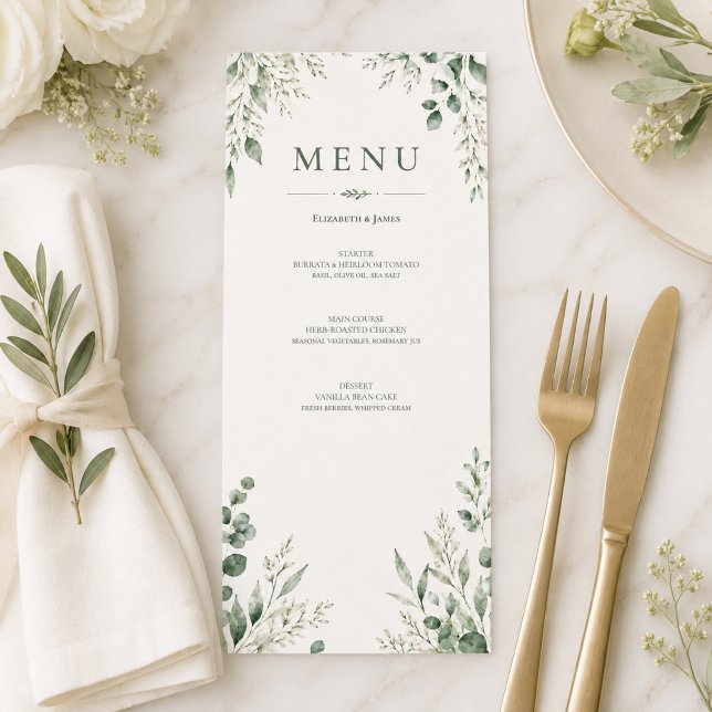Minimal Sage Botanical Wedding Menu Custom Details (Creator Uploaded)