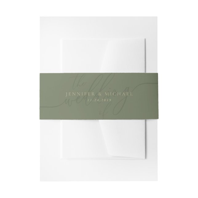 Minimal Sage Clean Simple the wedding of monogram Invitation Belly Band (Front Example)