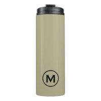 Minimal Sage Green Black Monogram Travel Mug