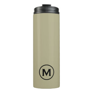 Minimal Sage Green Black Monogram Travel Mug