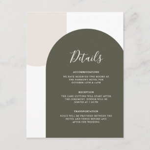 Minimal Sage Green Boho Arch Wedding Details Enclosure Card