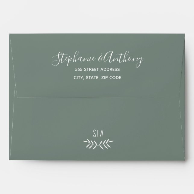 Minimal Sage Green Branch Calligraphy  Wedding    Envelope (Back (Top Flap))