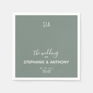Minimal Sage Green Branch Calligraphy Wedding Napkin