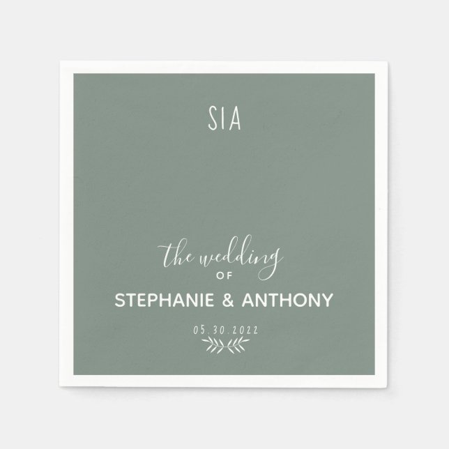 Minimal Sage Green Branch Calligraphy  Wedding   Napkin (Front)