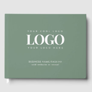 Minimal Sage Green Business Company Custom Logo Guest Book
