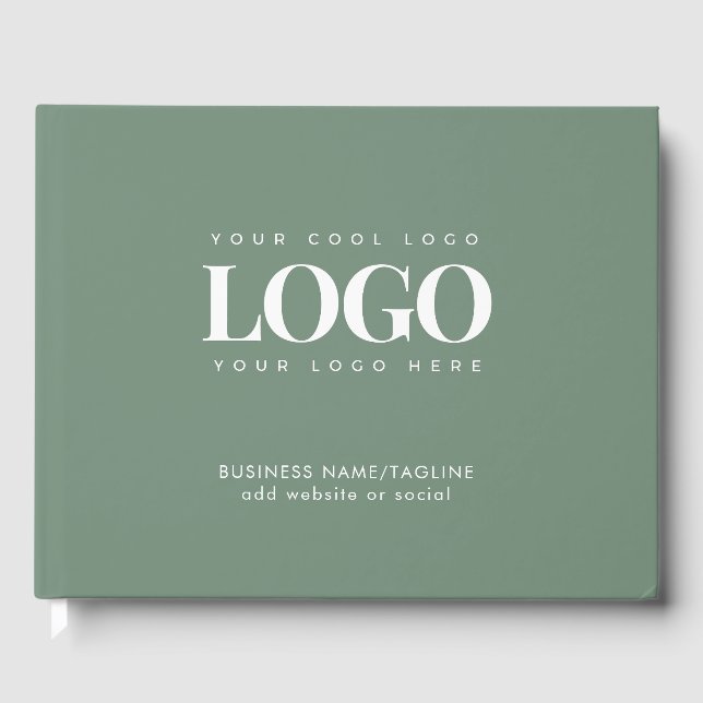 Minimal Sage Green Business Company Custom Logo Guest Book (Front)