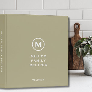 Minimal Sage Green Classic Family Monogram Recipe Binder