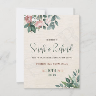 Minimal Sage Green Dusty Rose Watercolor Wedding Postcard