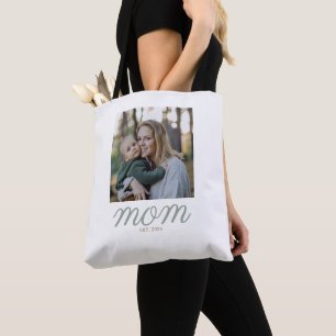 Minimal Sage Green & Gold Mom Established Photo Tote Bag