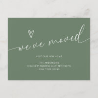 Minimal Sage Green Heart Script We've Moved Moving