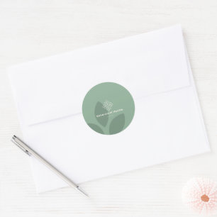 Minimal Sage Green Leaf Health Logo Branded Classic Round Sticker