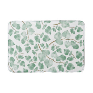 Minimal Sage Green Leaves Watercolor Pattern Bath Mat