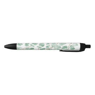 Minimal Sage Green Leaves Watercolor Pattern Black Ink Pen