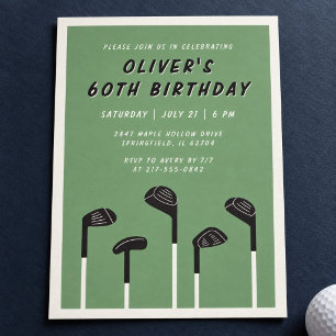 Minimal Sage Green Modern Mens 60th Birthday Golf Invitation