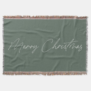 Minimal Sage Green Modern Script Merry Christmas  Throw Blanket