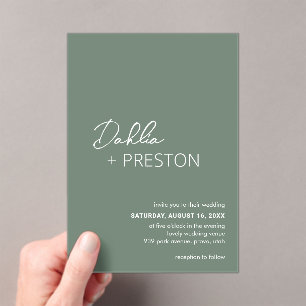 Minimal Sage Green Modern Wedding Acrylic Invitations