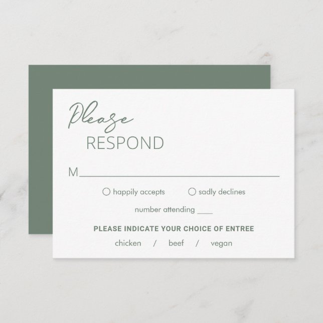 Minimal Sage Green Modern Wedding RSVP Card (Front/Back)